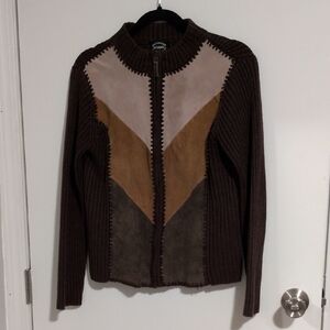 Vintage Leather Zip Up Sweater